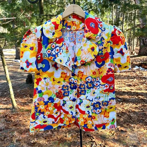 70s Handmade Floral Blazer Jacket / Top Groovy Pop Art Psychedelic Colorful - Picture 15 of 16